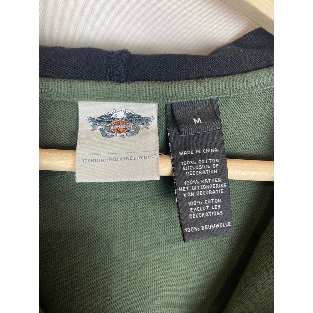Harley Davidson Womens Green Black Embroidered Winged Logo Zip Up Hoodie Size M - Picture 7 of 7